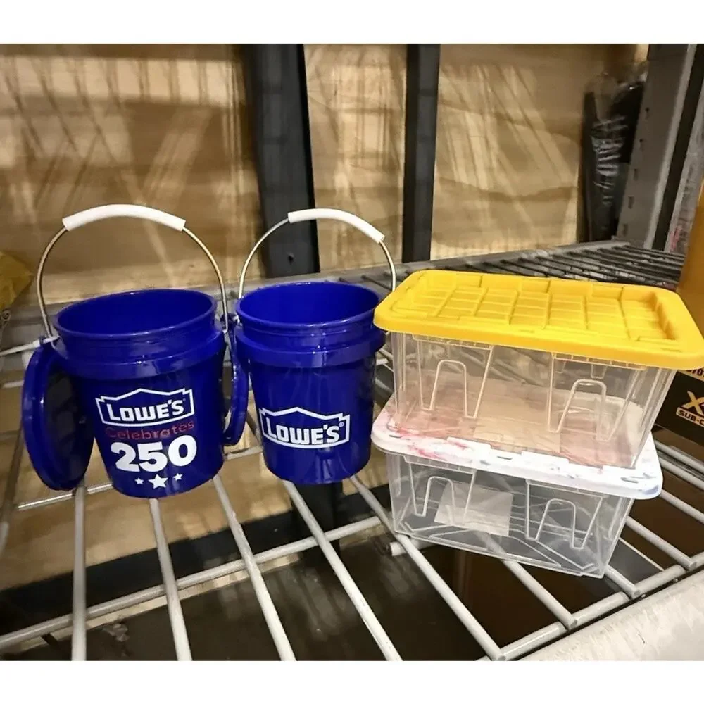 4 Pack Lowes Celebrates 250 USA Mini Blue Bucket w/ Lid & Mini Teeny Totes w/Lid
